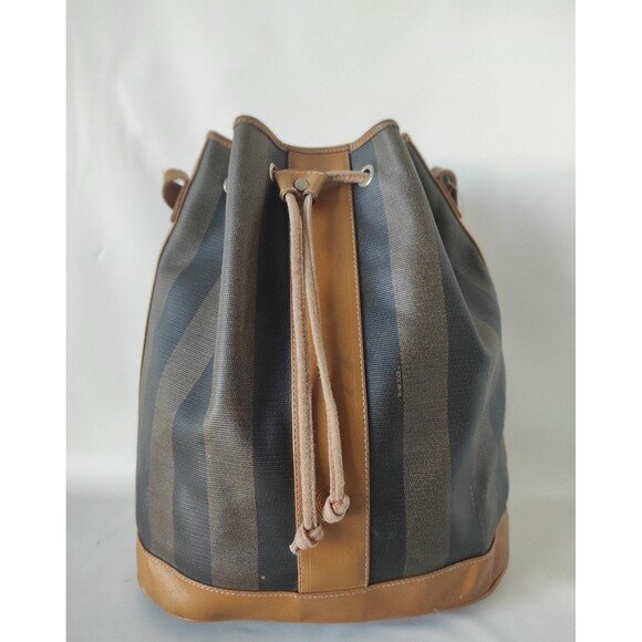 FENDI Vintage Pequin Hand Tote Bag PVC Leather Brown Green - Picture 1 of 16